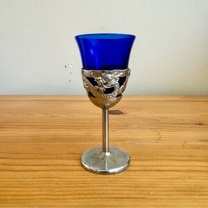 Vintage 30s Morgantown Dragon Cordial Glass Blue Glassware Small Chrome Unique